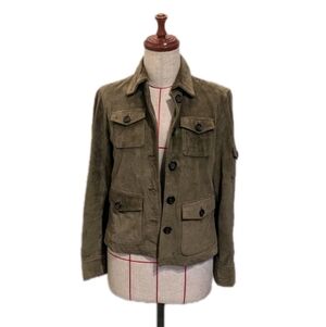 Vtg 90's ? J. Crew Women's Green Suede Button Up Jacket Size M Y2K